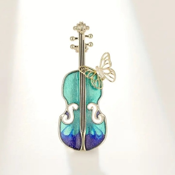 Violin Cello String Instrument with Butterfly Pin Brooch - Picture 2 of 12